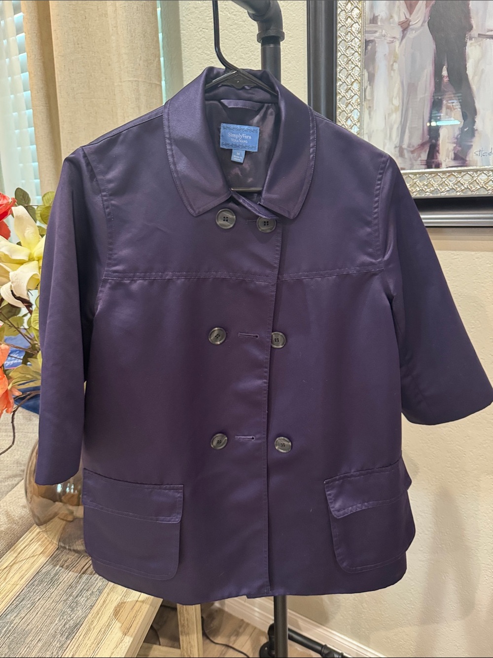 Simply Vera Vera Wang Purple Double-Breasted Short Pea Coat
